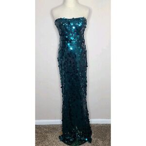 Luxxel Strapless Full Length Big Sequin Dress Emerald Green Formal Party Dance S
